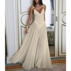 Women's deep V-neck solid tulle camisole dress