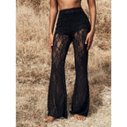 Women's High Waist Flare Lace Knit Vacation Pants