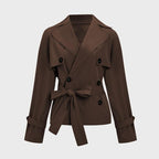 Women's Commuter Notch Lapel Double Breasted Detachable Belt Trench Coat, Fall & Winter Plain Wrap Tie Waist Outerwear Jacket, Elegant Trench Coat