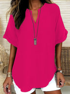 Women's Plain Short Sleeve Blouse, Shirts, Casual Solid Color Top for Daily Wear, Ladies Clothes for All Seasons