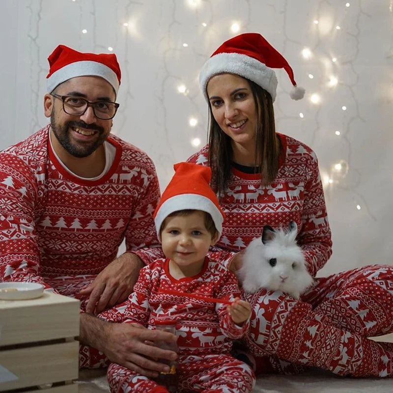 Red Long Sleeve Matching Family Christmas Pyjamas
