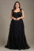Curveins Plus Size V Neck Cami Tulle Overlay Sequin Patchwork Flattering Maxi Dress