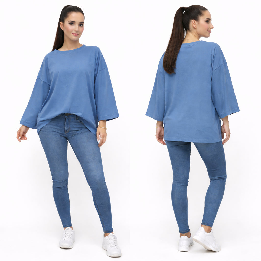 T-shirt uni oversize femme manches longues 100% coton – coupe ample, basique tendance
