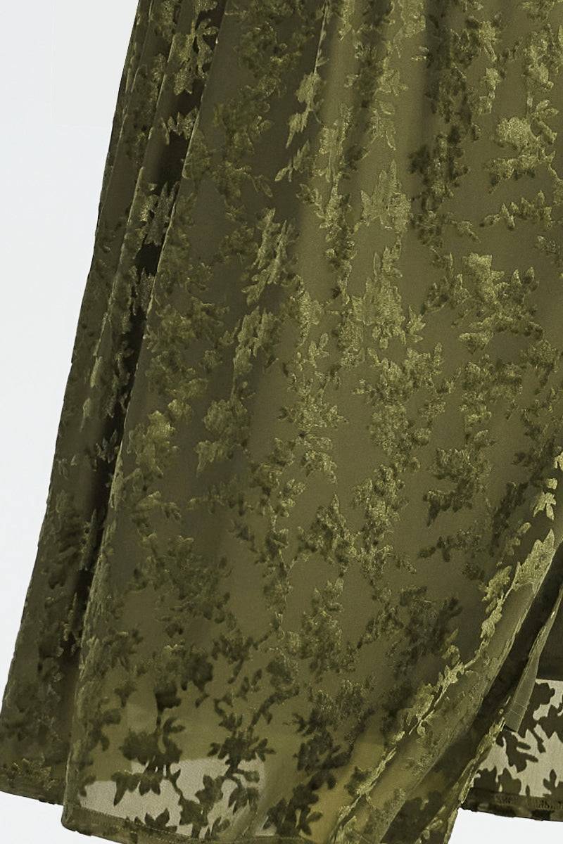 Curveins Plus Size Green Floral Velvet Maxi Dress