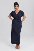 Curveins Plus Size Elastic Waist Shirred Black Maxi Dress