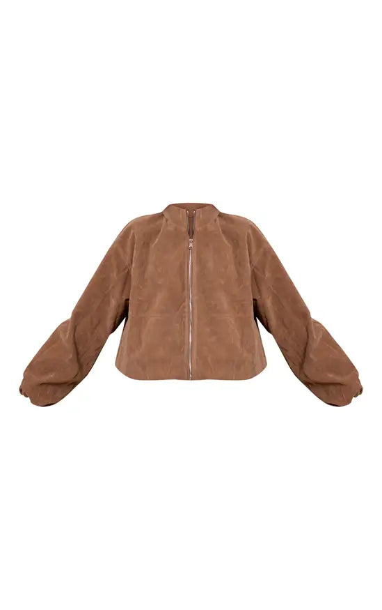 Mushroom Faux Suede Bomber Jacket