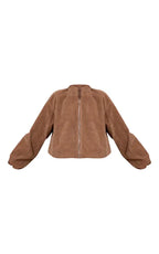 Mushroom Faux Suede Bomber Jacket