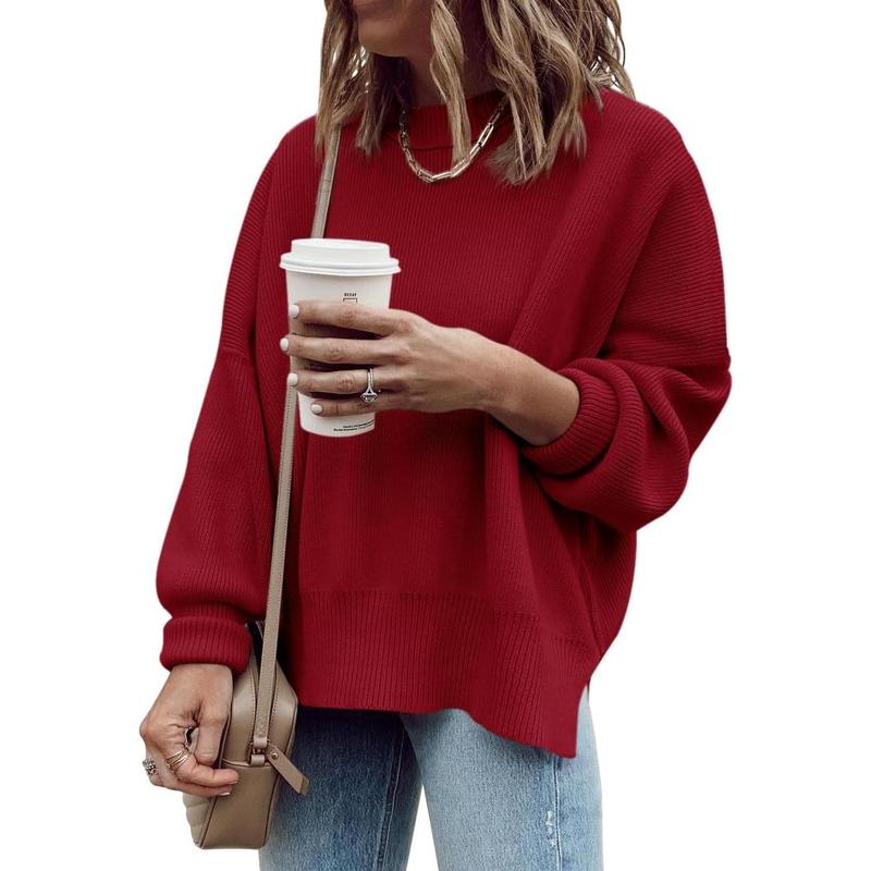 Womens Oversized Tunic Sweaters Fall Slouchy Long Sleeve Ribbed Knit Side Slit Pullover Jumper
