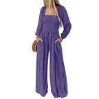 Women's Casual Loose Overalls Jumpsuits One Piece Long Sleeve Wide Leg Long Pant Rompers With Pockets