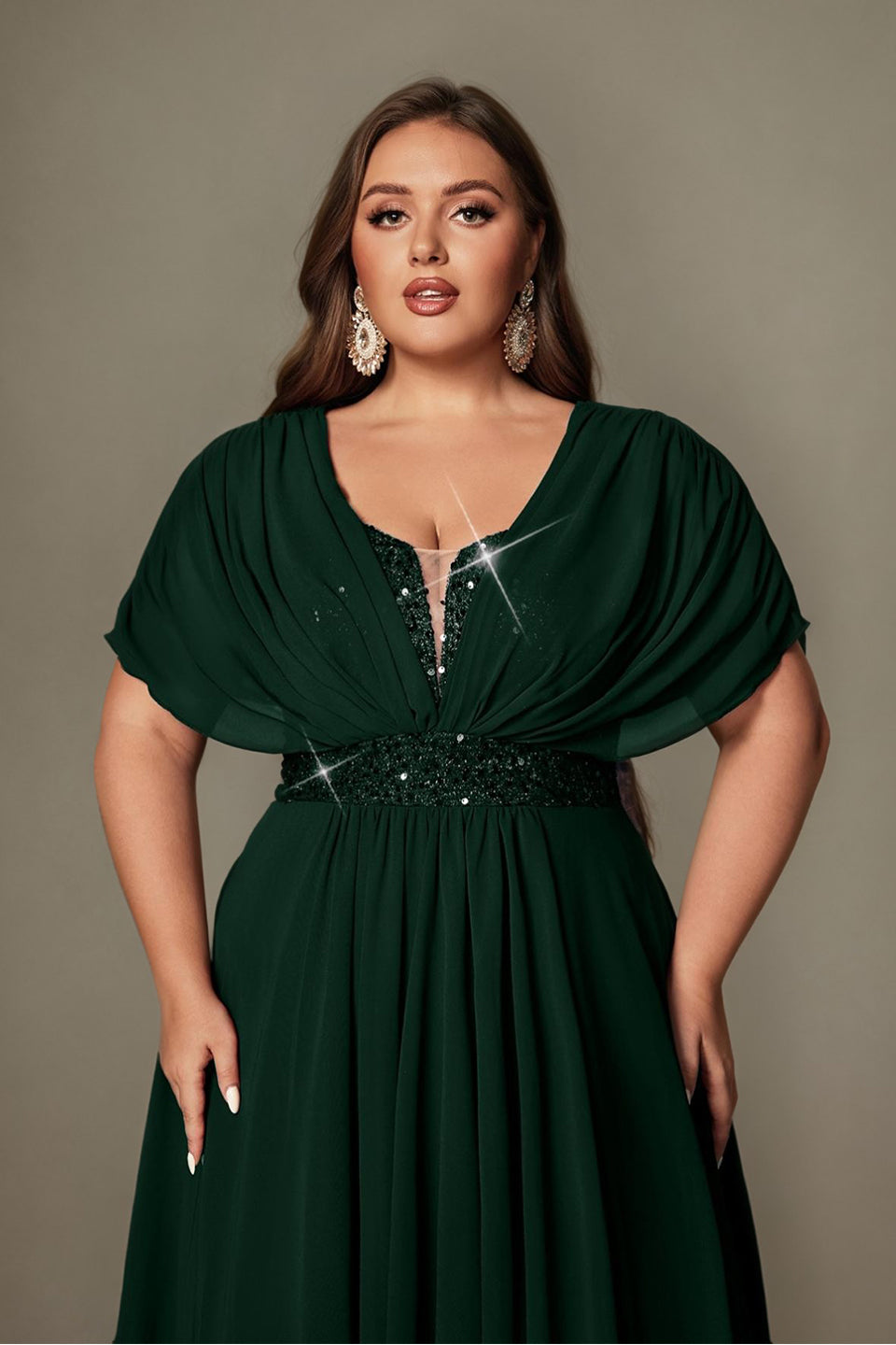 Curveins Plus Size V-Neck Short Sleeve Asymmetrical A-Line Maxi Dress