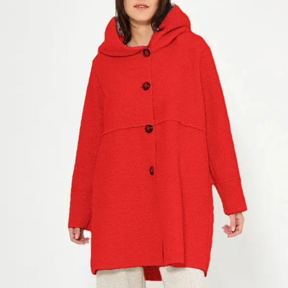 Women's autumn/winter hooded button-up coat, stylish and versatile, suitable for various occasions.