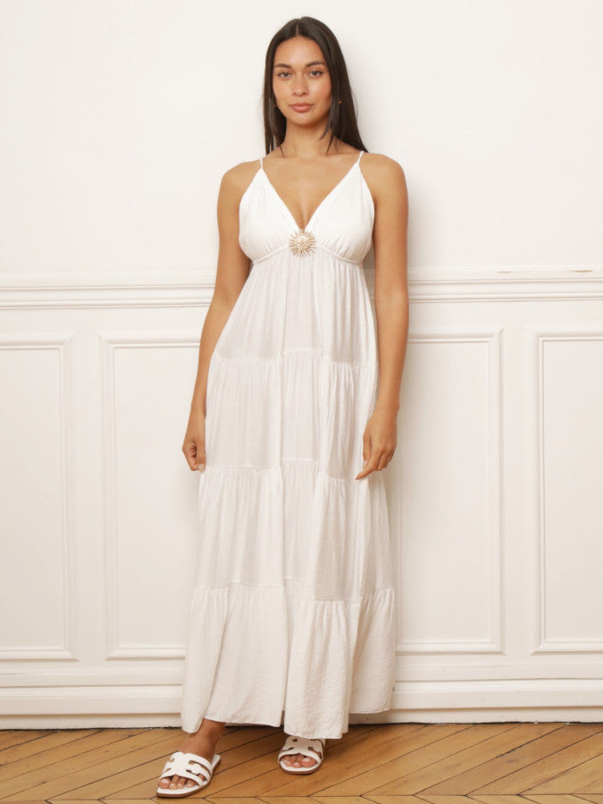 Robe longue à bijou et grands volants
