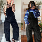 Corduroy Overalls for Women Barrel Wide Leg Bib Corduroy Pants Women Adjustable Romper Jumpsuit with Pockets