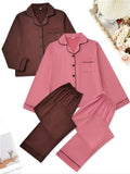 Women's Lapel Cardigan Set, Casual Loose-Fitting Long Sleeve Knitwear, Fall & Winter Home Wear, 2-Piece
