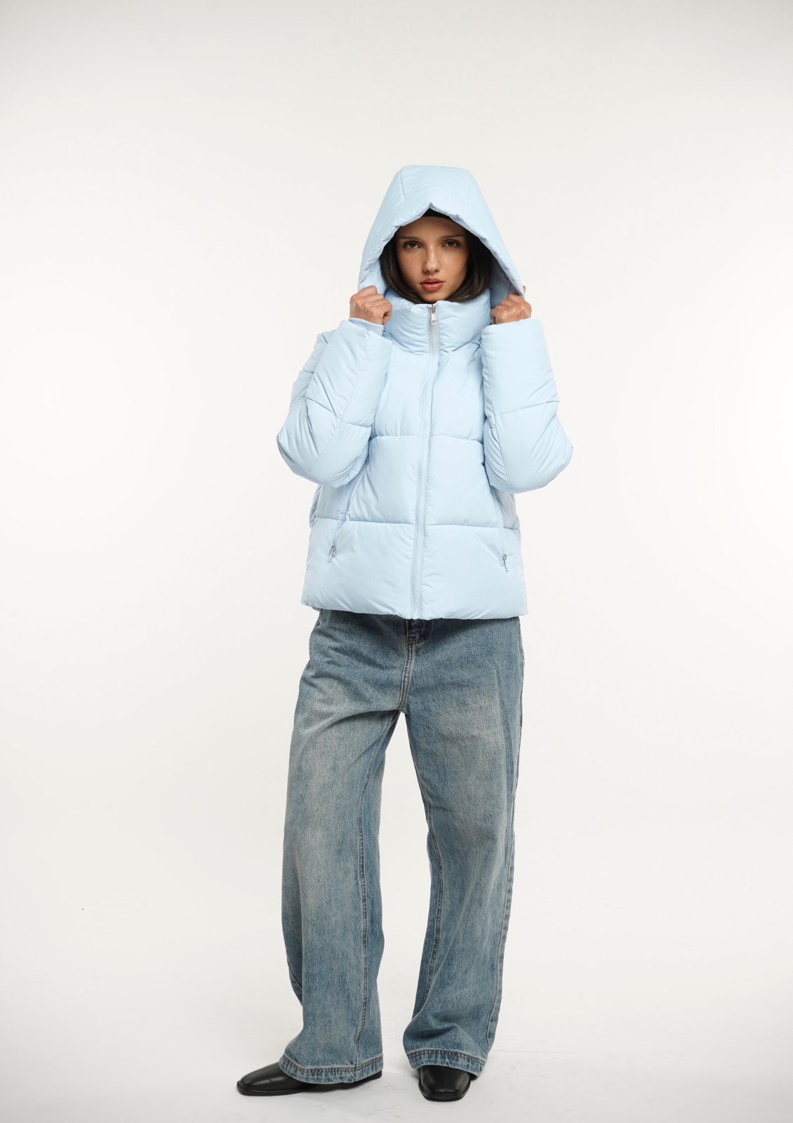 Detachable hooded down jacket