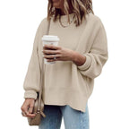Womens Oversized Tunic Sweaters Fall Slouchy Long Sleeve Ribbed Knit Side Slit Pullover Jumper