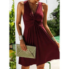 Women's solid-color twisted ruched tank dress