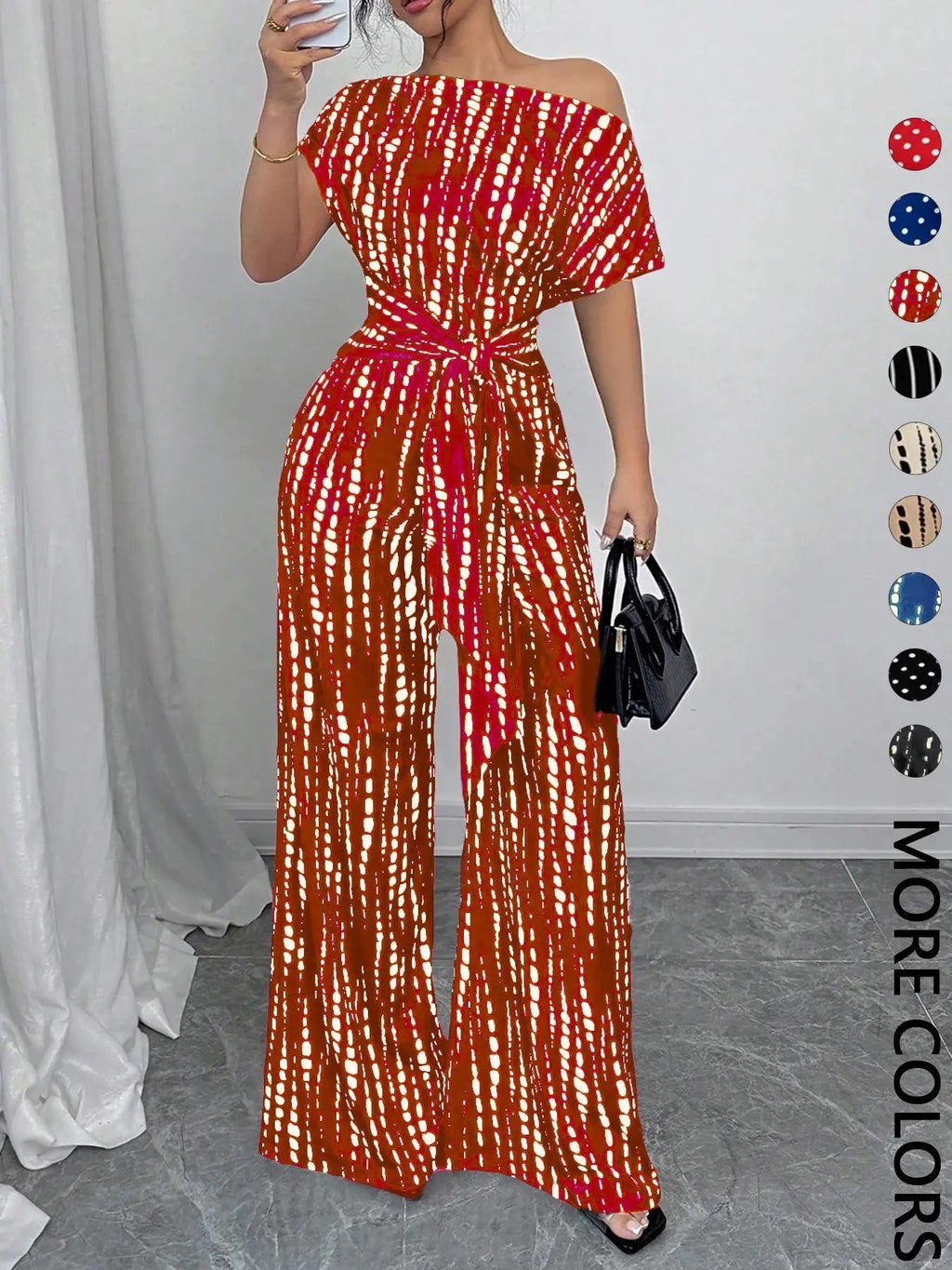 Women's All Over Print Tie Front   Jumpsuit, Casual Asymmetrical Neck   Jumpsuit for Spring & Fall, Women's Clothes for Daily Wear