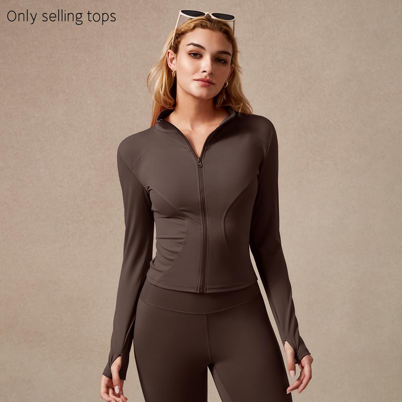 Women's Full Zip Long Sleeved Sports Jacket Slim Fit Quick Dry Stretch Fabric with Thumb Holes for Running Yoga Gym Workout Outfits Activewear