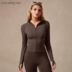 Women's Full Zip Long Sleeved Sports Jacket Slim Fit Quick Dry Stretch Fabric with Thumb Holes for Running Yoga Gym Workout Outfits Activewear