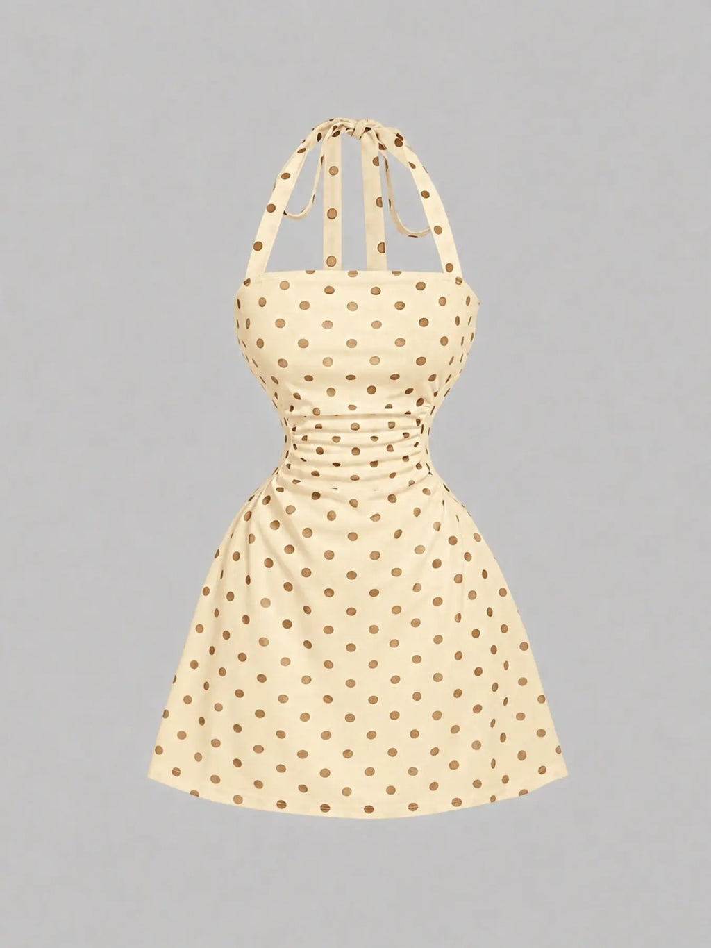 Women's Plain Ruched Tie Back Halter Neck Dress