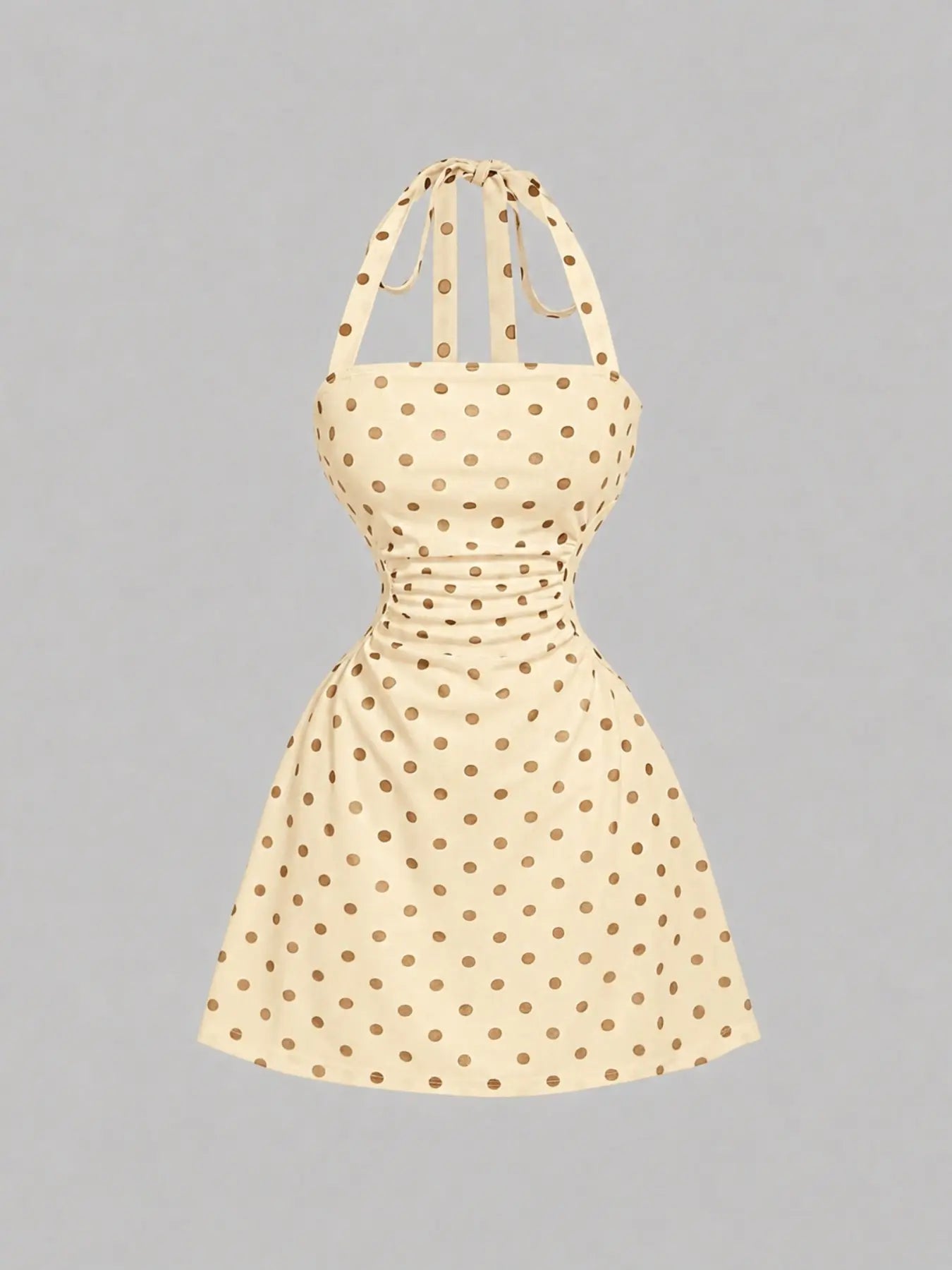Women's Plain Ruched Tie Back Halter Neck Dress