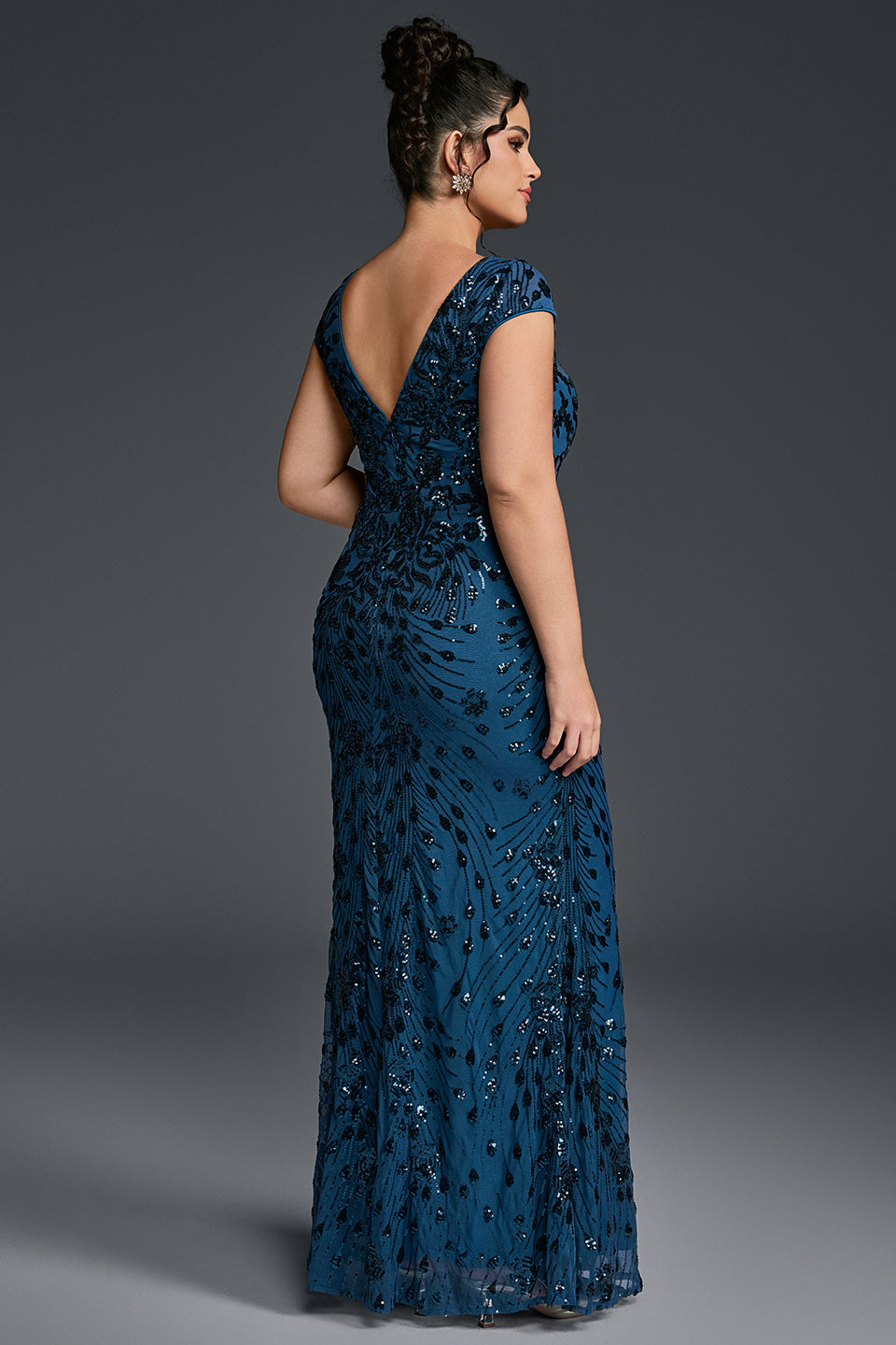 Curveins Plus Size V-neck and Waist Cinch Sequin Maxi Dress