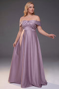 Curveins Plus Size Off Shoulder Ruched Waist Elegant Flowy Feminine Maxi Dress