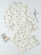 Women's Striped Bow Print Long Sleeve Pajama Set, Sweet Cute Button Front Top and Pants, Casual Home Wear for All Seasons
