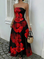Women's Elegant Fashion Polka Dot Strapless Dress, Stylish Sleeveless Maxi Dress for Parties and Casual Wear Womenswear, Elegant Evening Dress