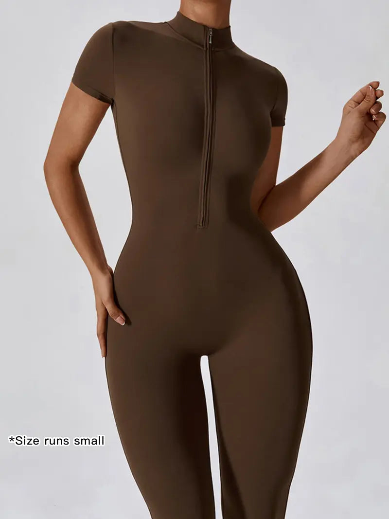 Women's high-neck, sturdy-zip sports jumpsuit