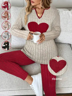 2pcs/Set Women's Casual  Plush Rib-Knit Long Sleeve T-Shirt And Leggings Suit, Autumn/Winter