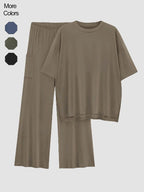 Women's Solid Drop Shoulder Tee & Elastic Waist Pants Two-piece Set