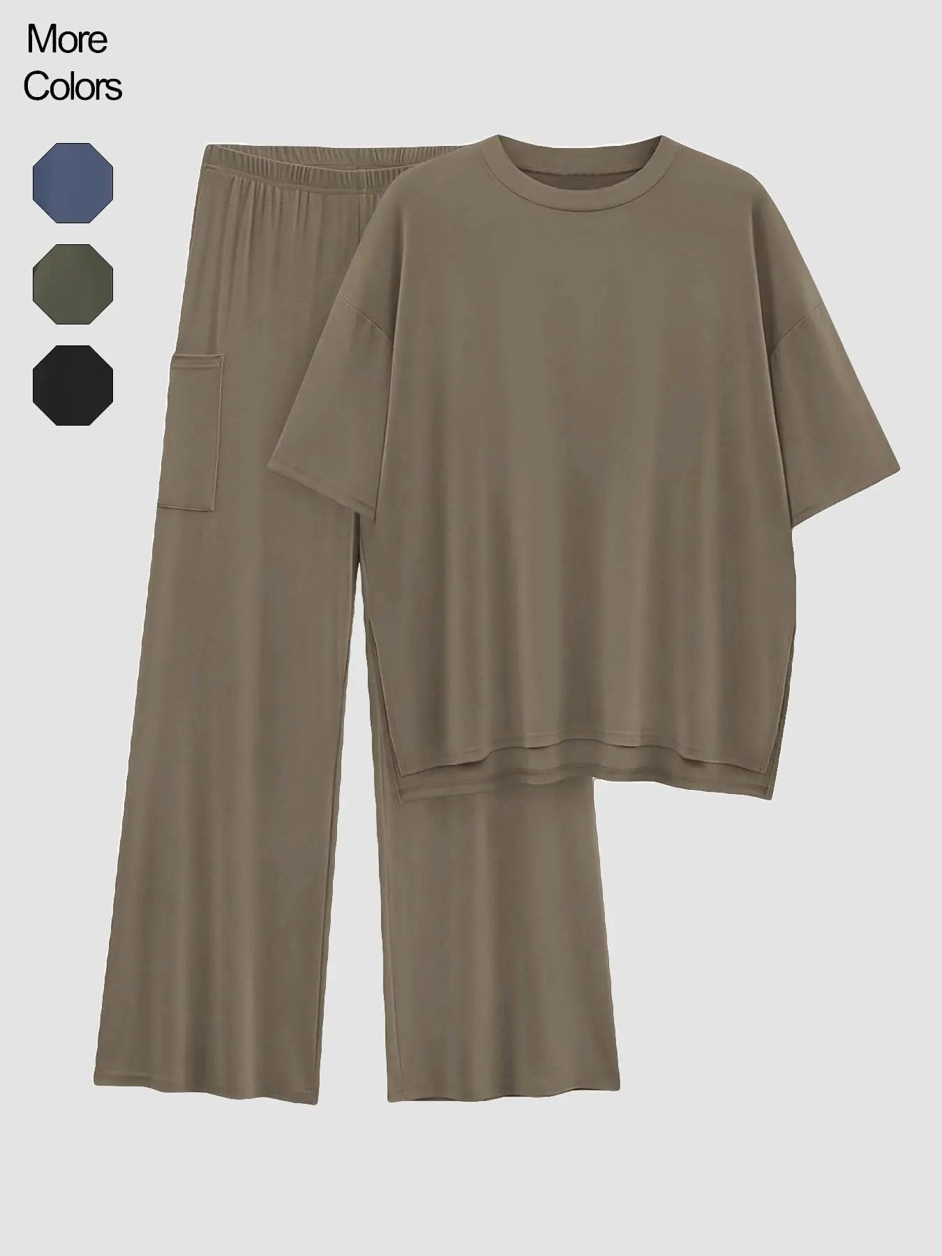 Women's Solid Drop Shoulder Tee & Elastic Waist Pants Two-piece Set