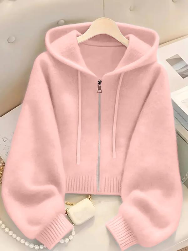 Long Sleeve Loose Knit Hoodie with Zipper Cardigan, Soft Comfortable Unique Design for Autumn & Winter Stylish Tops, Womenswear