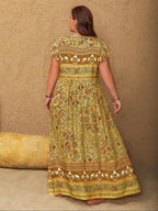 [Plus Size] Floral Print V-Neck Maxi Dress