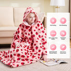 Wearable Blanket Hoodie Oversized Sherpa Fleece Hooded Sweatshirt Blanket with Sleeves,Cozy and Giant Blanket Hoodie Extra Long for Adults Women Winter Gift (Strawberry)