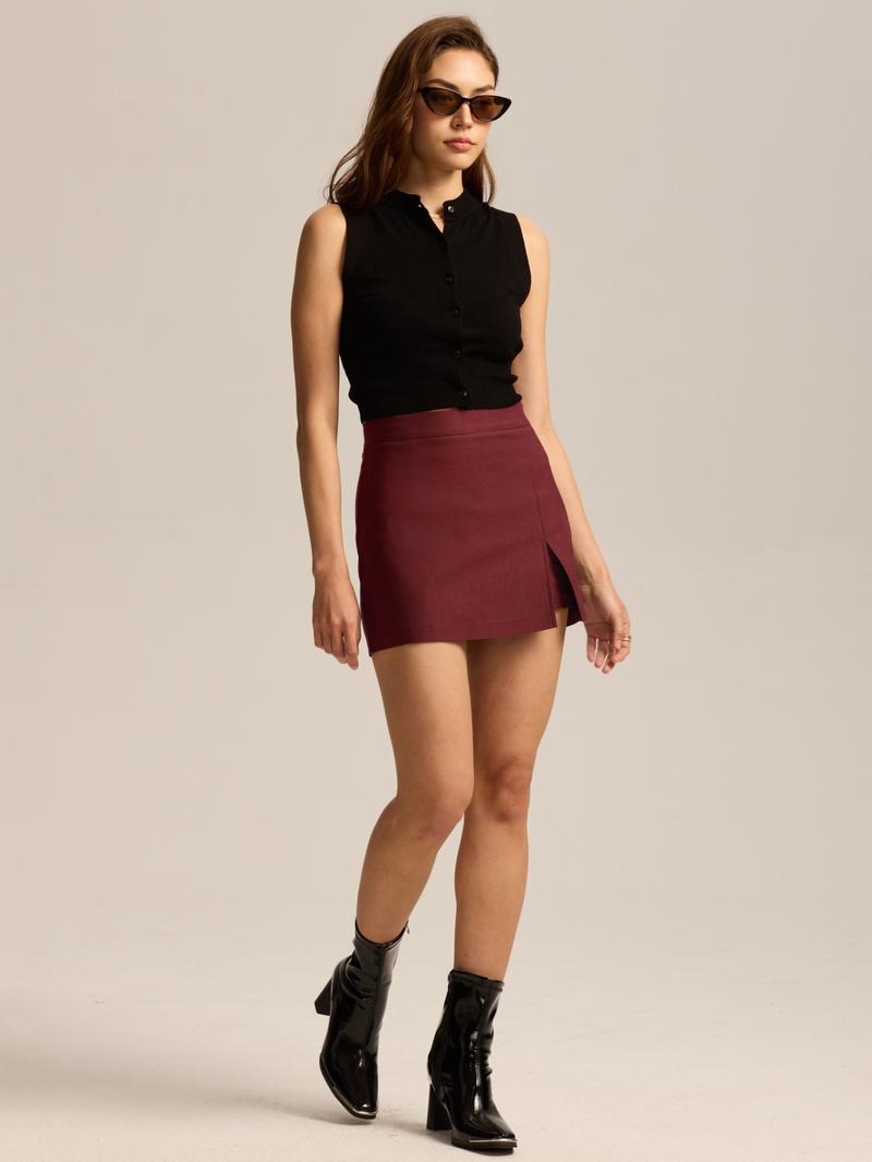 High Waist Slit Skort with Zipper, Stretchy Commuter Daily Wear, Versatile Elastic Skort, Women's Fashion Apparel