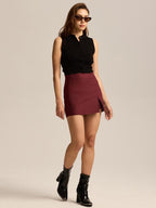 High Waist Slit Skort with Zipper, Stretchy Commuter Daily Wear, Versatile Elastic Skort, Women's Fashion Apparel