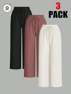 3-Piece Set: Women's Solid-Color Wide-Leg Pants