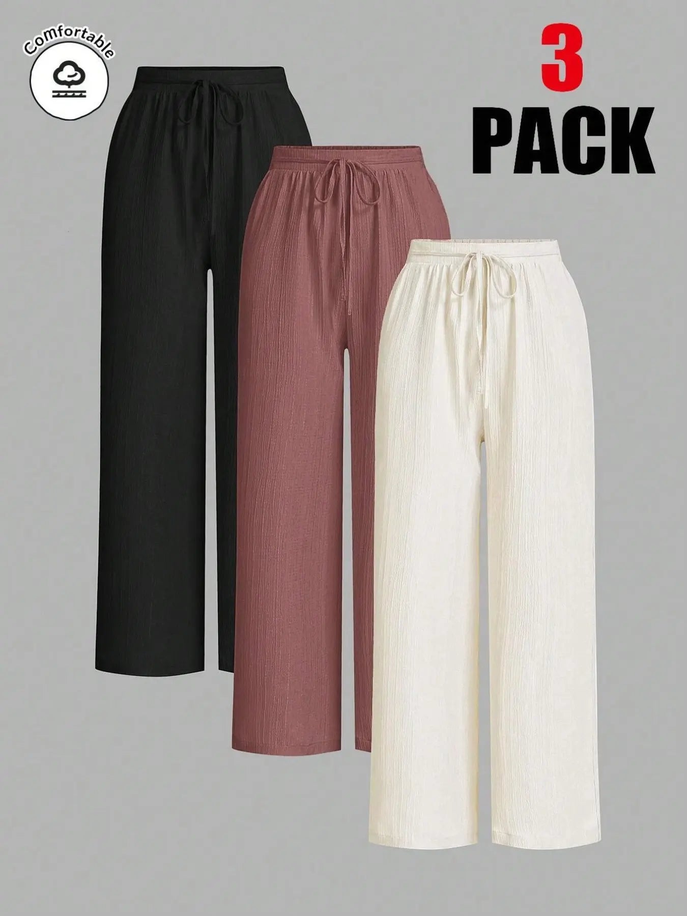 3-Piece Set: Women's Solid-Color Wide-Leg Pants