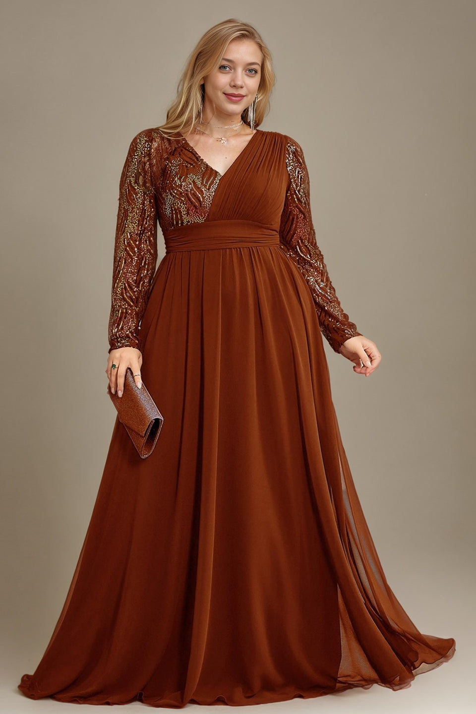 Curveins Plus Size V-Neck Sequin Bodycon Maxi Dress