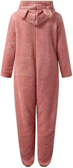 Womens Fleece Onesies Pajamas Jumpsuit Warm Sherpa Romper Sleepwear One Piece Zipper Hooded Playsuit Loungewear