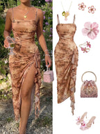 Women's Floral Print Ruched Asymmetrical Hem Dress
