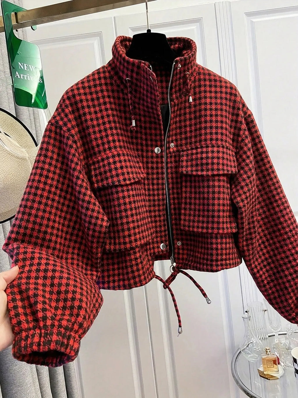 Women's Fashion Retro Plaid Stand Collar Short Coat