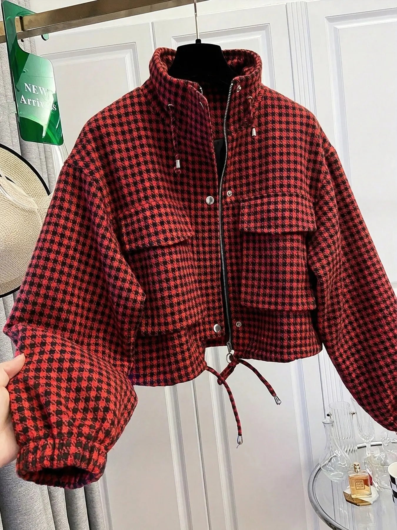 Women's Fashion Retro Plaid Stand Collar Short Coat
