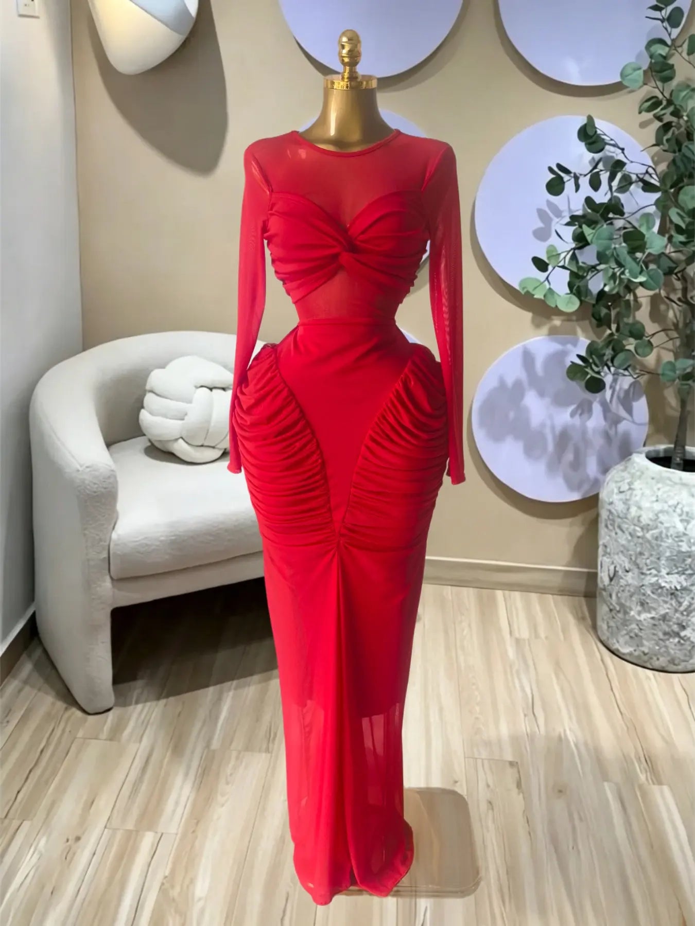 Women's Long Sleeve Patchwork Pleated Tiered Tie Smoked Formal Prom Dress