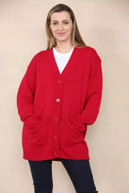 Women’s Long Sleeve Matching Button Open Front Aran Knit V-Neck Cardigan