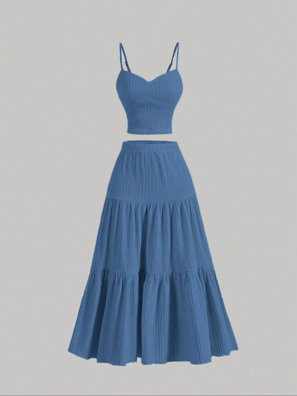 Women's Solid Woven Crop Cami Top & Pleated A-line Skirt Two-piece Set