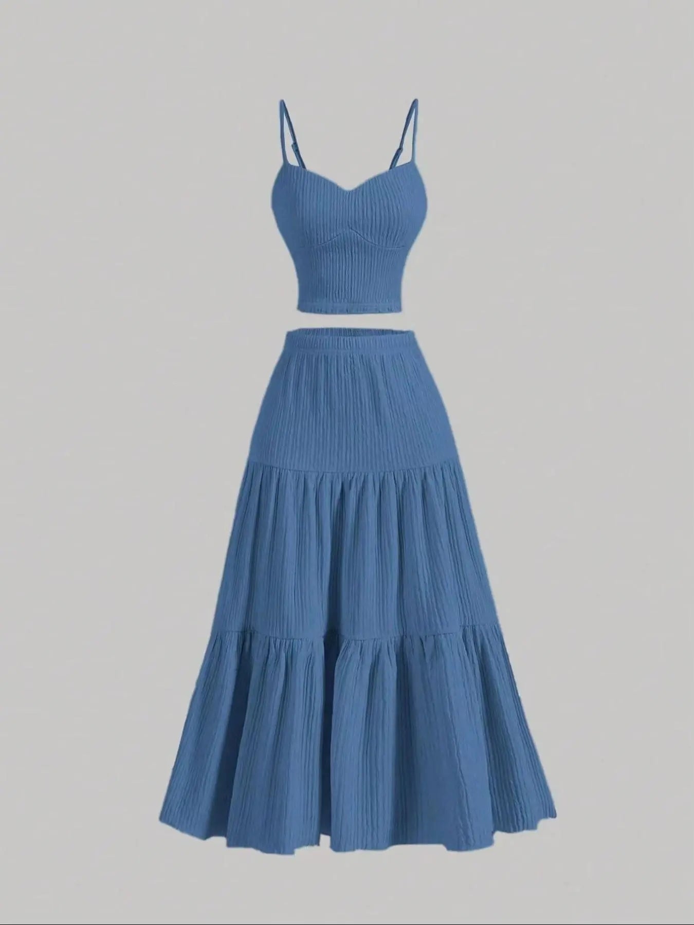 Women's Solid Woven Crop Cami Top & Pleated A-line Skirt Two-piece Set